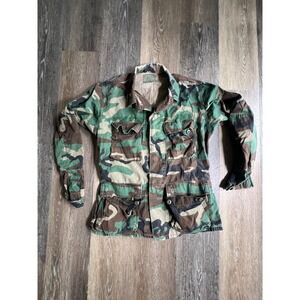 US Military BDU Field Jacket Mens Small Regular Green Woodland Camo Good Ripstop